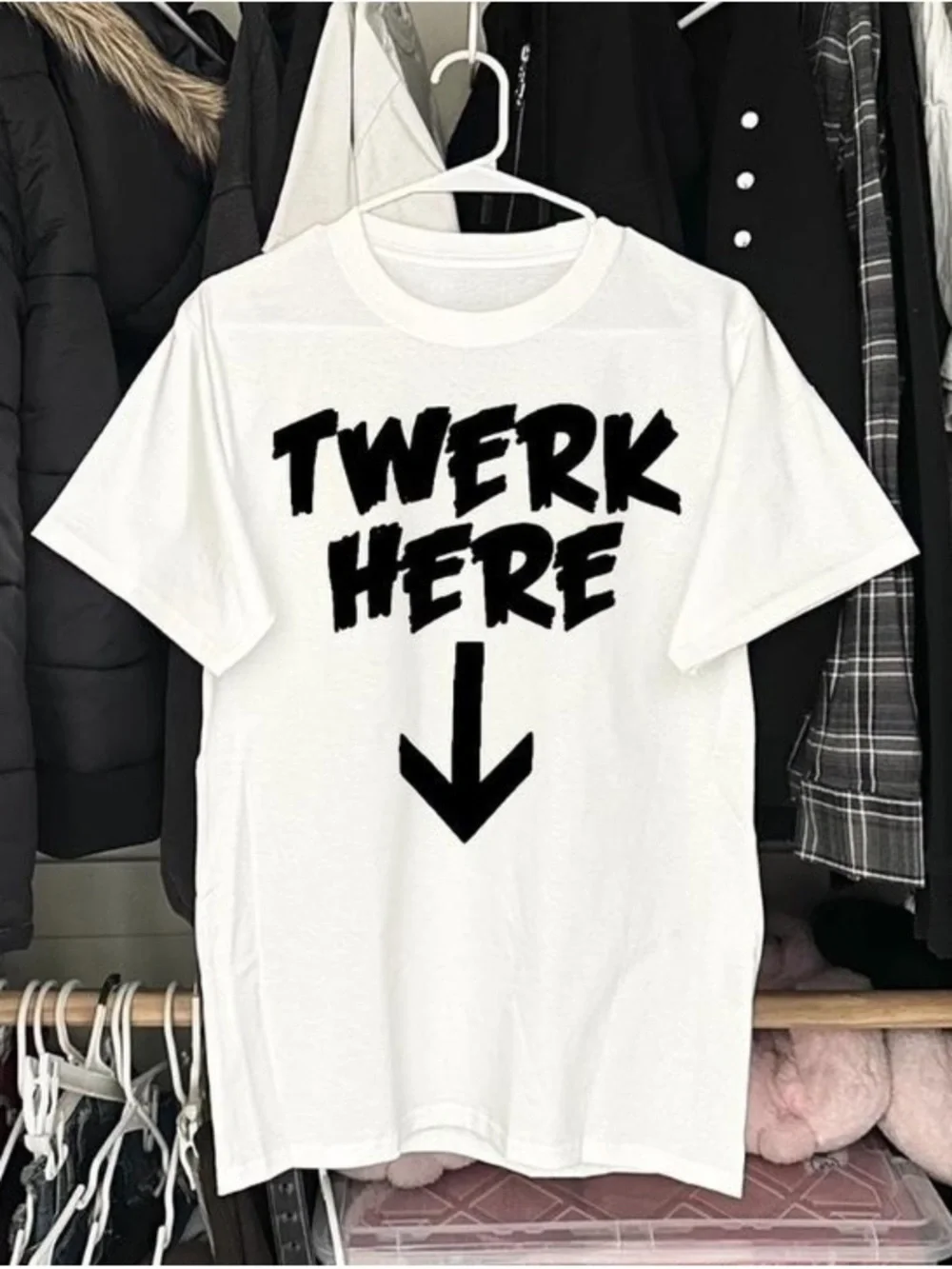 Bold Arrow TWERK HERE Printed White T-shirt